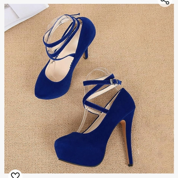 Blue Faux Suede Round Toe Platform Heels with Ankle Straps EUC - Picture 3 of 4